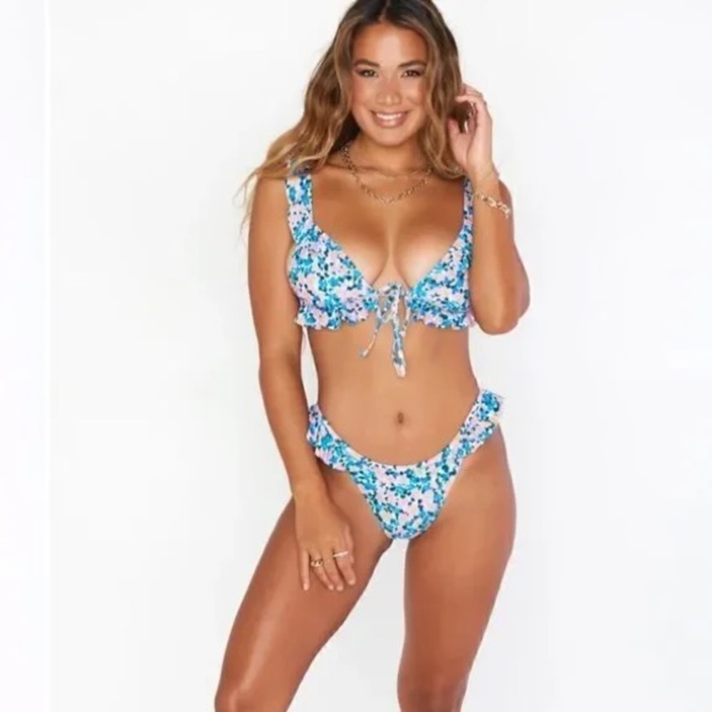 Show Me Your MuMu multicolor floral ruffle bikini set